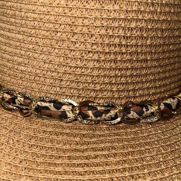 Tan Leopard Gold Tone Chain Scarf Puerto Rico Floppy Hat - Picture 6 of 6